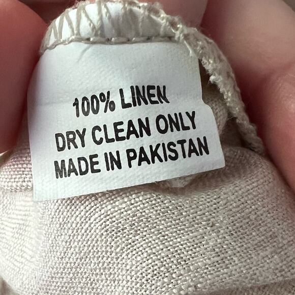 Barbara Gerwit Tan/White Linen Coral Pattern 3/4 Sleeve Tunic Top - Picture 5 of 7